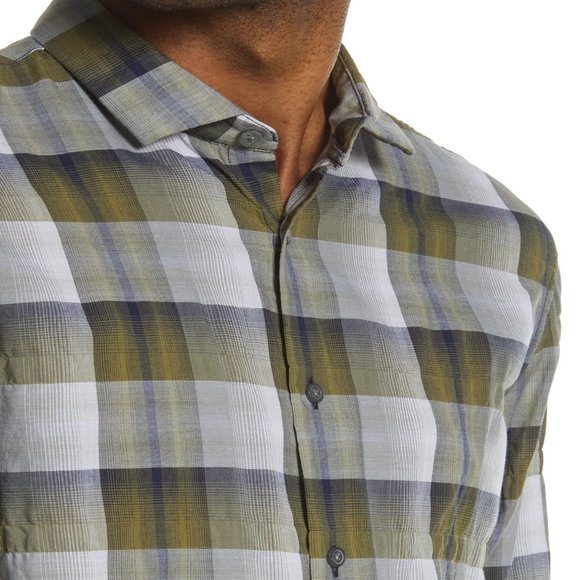 John Varvatos Final Sale NWT Men's Ross Large Check Button LS Shirt Bottle Green - Picture 2 of 6